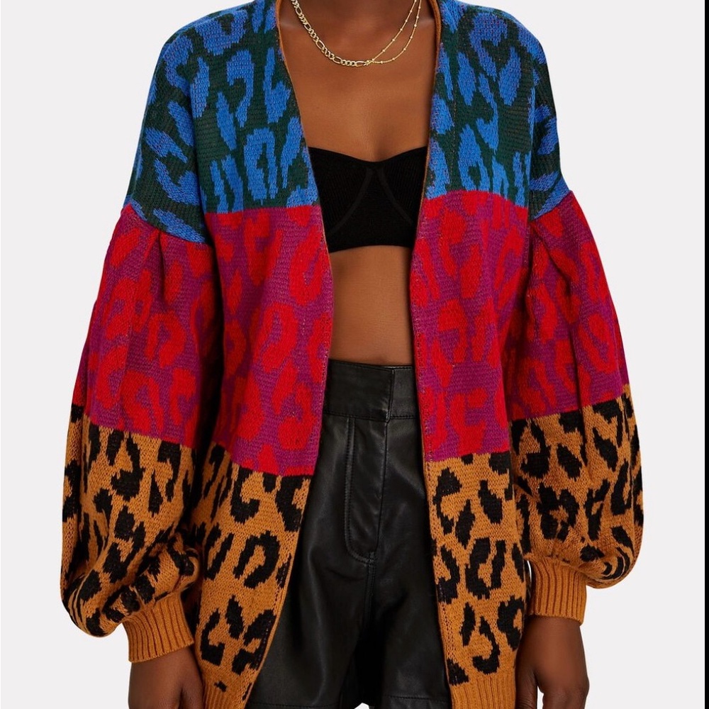 Farm Rio Leopard Color Blocked Cardigan Size Medium